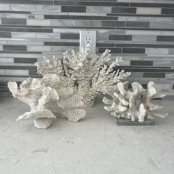 Set of three coral decor pieces
