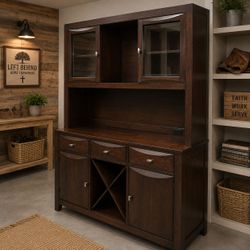 Dark Wood Buffet Hutch with Wine Rack