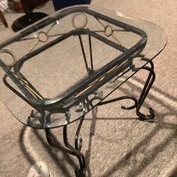 Glass Top End Table With Cast Iron Base  25  X 25 inches  Top  22 » Inches High 