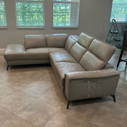 Pearson Gray Leather Left Bumper Power Reclining Sectional