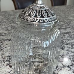 Glass Ribbed Jar w/ Metal Lid