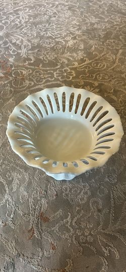 Vintage White Milk Glass Reticulated Pedestal Bowl