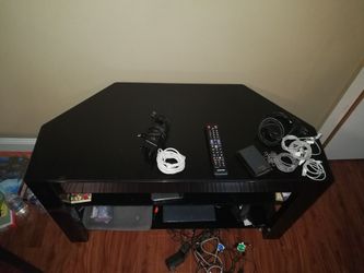 Tinted glass/metal TV stand
