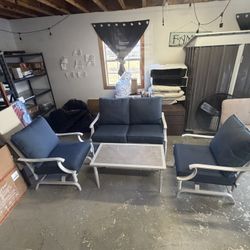 allen + roth Thomas Lake 4 -Piece Patio Conversation Set with Blue Cushions