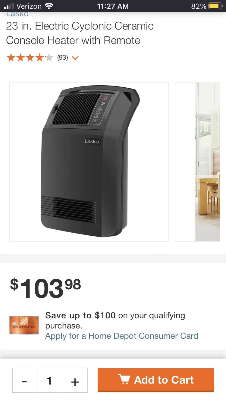 Electric Cyclonic Ceramic Console Space Heater