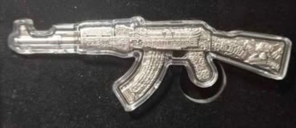 2024 Chad 2 oz Silver Assault Rifle shaped Coin Antiqued High Relief Collectable
