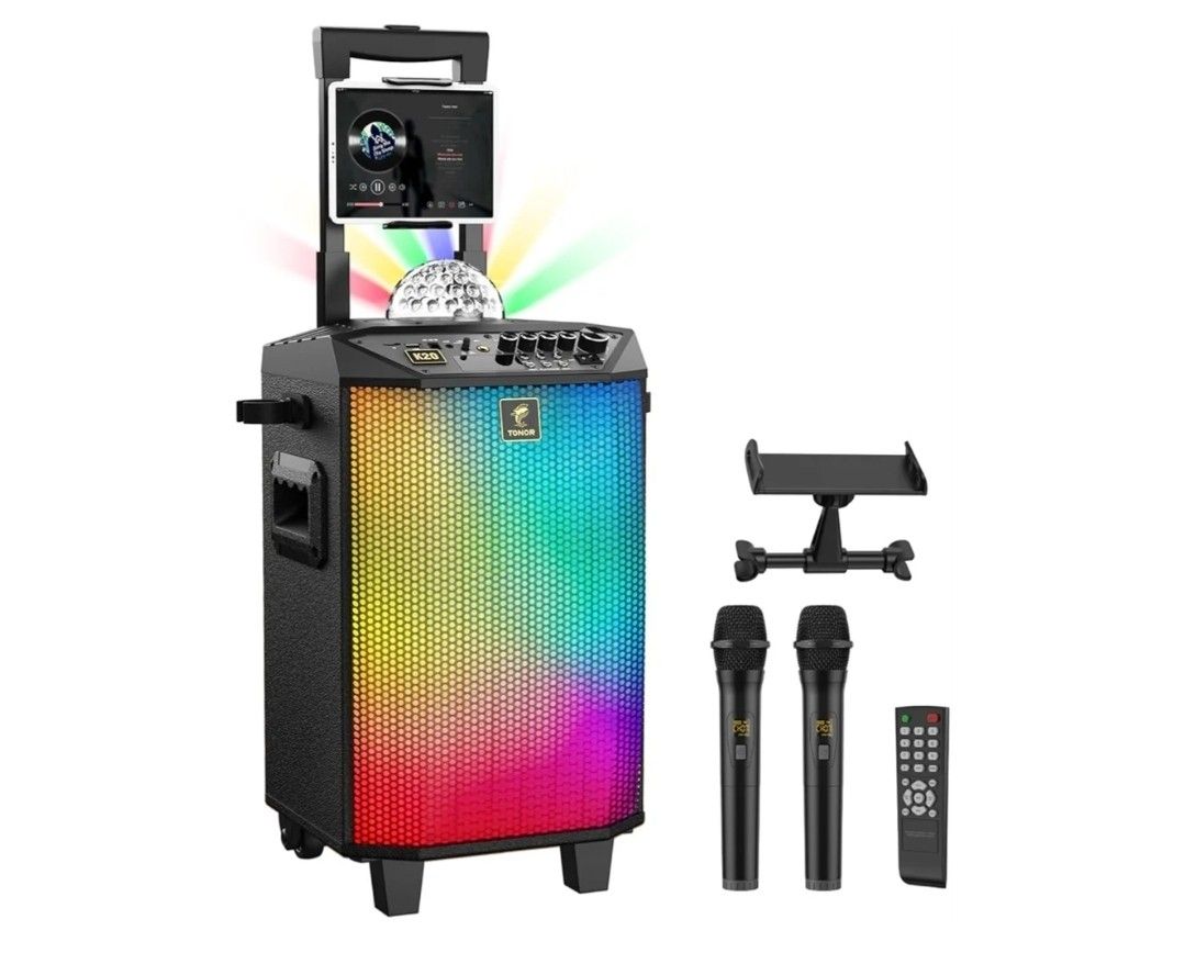 Wireless Karaoke Machine for Adults, TONOR PA System Portable Bluetooth Singing Speaker with Dual Wireless Microphones Microfono, Disco Ball for Home 