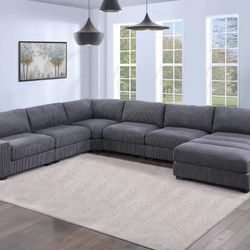 Brand New Grey Corduroy Modular Sectional Sofa 