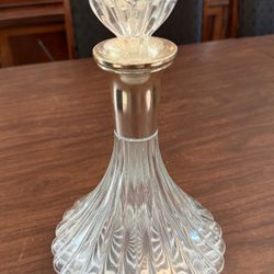 Vintage Mid Century Modern Ribbed Decanter with Silver Neck