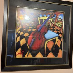 “Cello and Chair” by David Ng – Large Framed Art