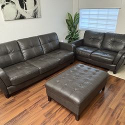 Sofa and love seat set - ash gray  - leather