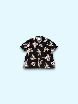 Hollister Cropped Hawaiian Style Tropical Camp Shirt Tie Front Floral Black L
