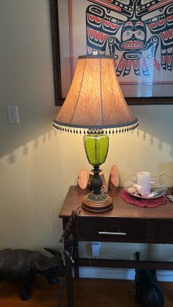 Vintage Mid-Century Modern Green Glass Table Lamp