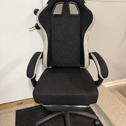 Brand New Black/Grey Tall Back Reclining Gaming Chair w/Slide Out Footrest 