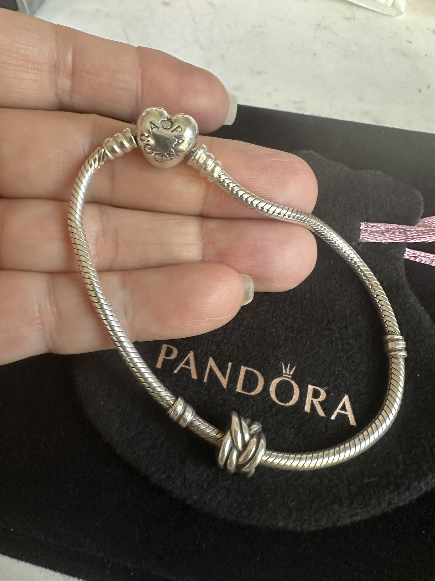 925 Authentic PANDORA ALE โค๏ธ Bracelet W/ Pandora Ale Charm, Size 7 3/4 In, Hallmarked On Both Pieces