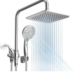 Dual Shower Head Combo, 8'' High Pressure Rain Shower Head with Handheld Spray, 6 Settings Handheld Showerhead, 15" Height Adjustable Slide Bar, Angle