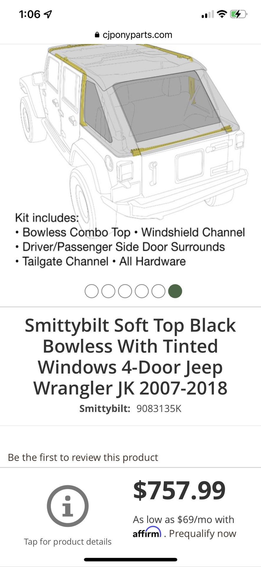 Jeep Smittybuilt Soft Top New