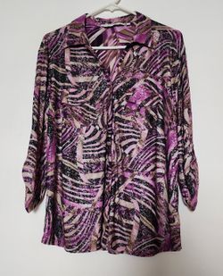 Women's Purple Pink Sparkly Abstract Print Blouse Size XL
