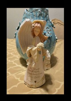 Vintage Enesco Foundations Angel Figurine by Karen Hahn. 9" Tall. Glittering Angel.