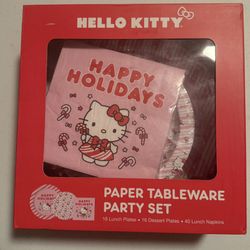 Hello Kitty Christmas Paper Tableware Party Set - Holiday Plates & Napkins