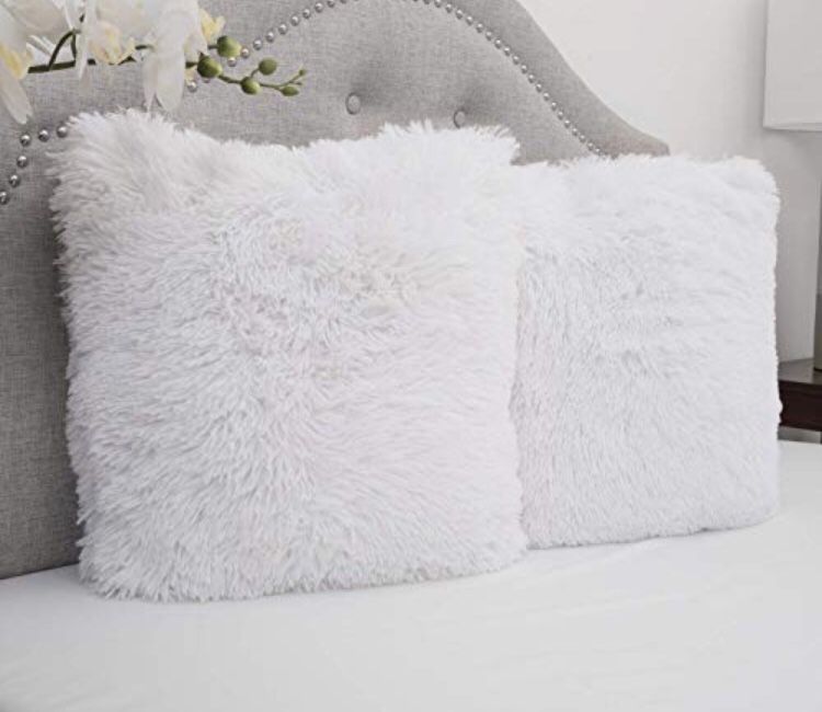 PILLOWS - 2 white fluffy big throw pillows