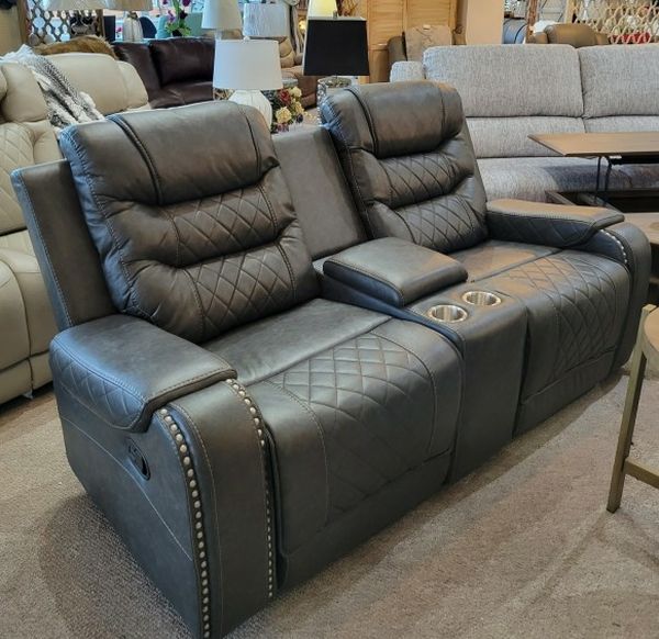 Dark Gray Polished Microfiber Double Glider Reclining Loveseat