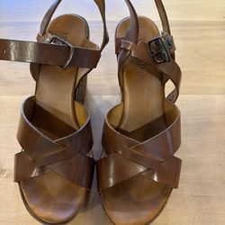 Brown Strappy Wedge Sandals