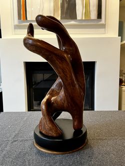 Organic Abstract Carved Wooden Sculpture on Rotating Base