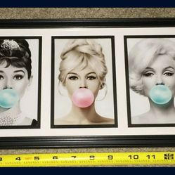 HOLLYWOOD ICONS TRIO 15x8” Frame - Marilyn Monroe Audrey Hepburn Bardot