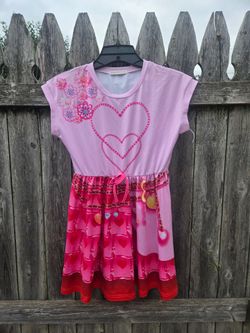 Lingqishizu Girls Pink Heart Print Dress