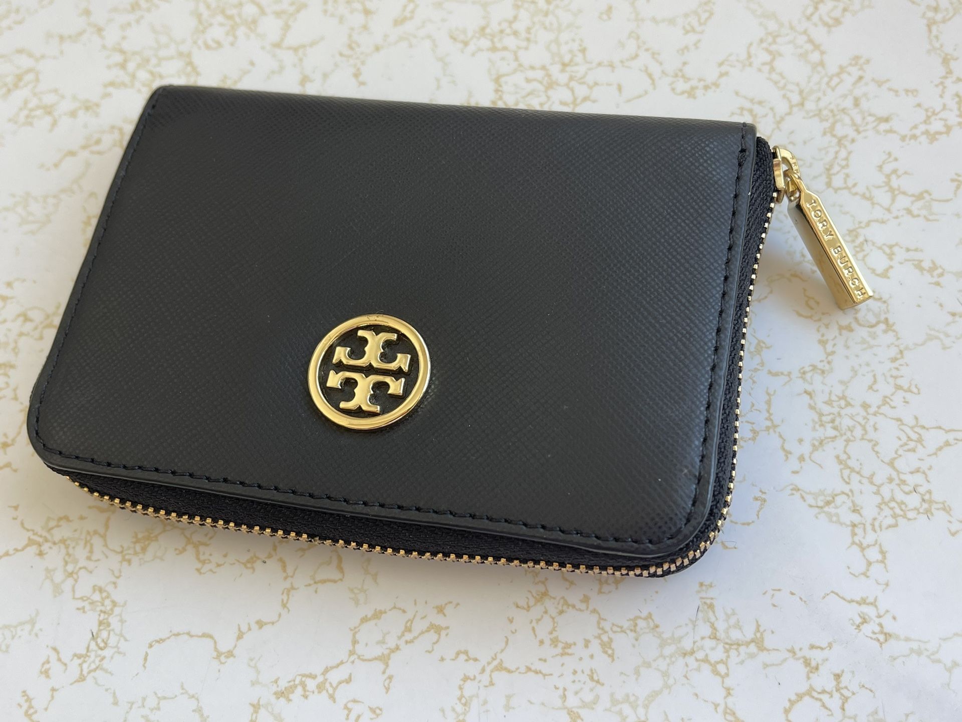Tory Burch Robinson Zip Coin Case w/ Key Chain Ring Saffiano Leather Wallet!