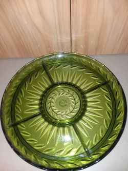 Vintage Green Glass 5 Section Dish