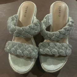 Silver Strap Wedges Size 10-Torrid Wide Width 