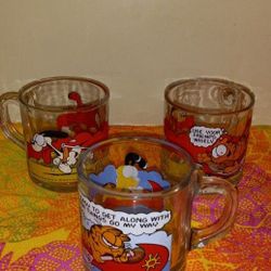 3 Garfield McDonald's 1978 COFFEE Mugs By Anchor Hocking 