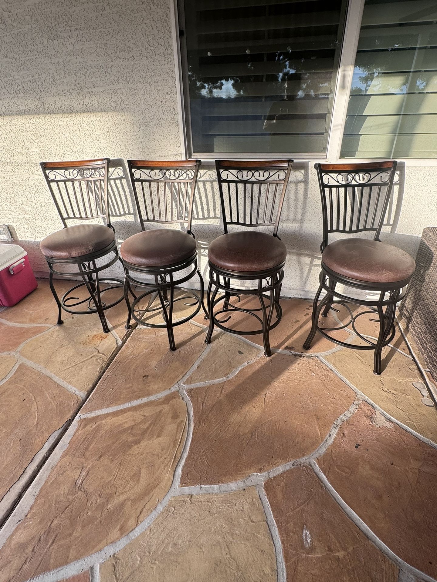24” Leather & Iron Bar Stools - Swiveling