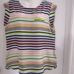 The Limited, Striped blouse with small sleeves, 100% polyester, size L
