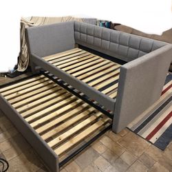 Twin Size Upholstered Day Bed With Trundle…By Aveline