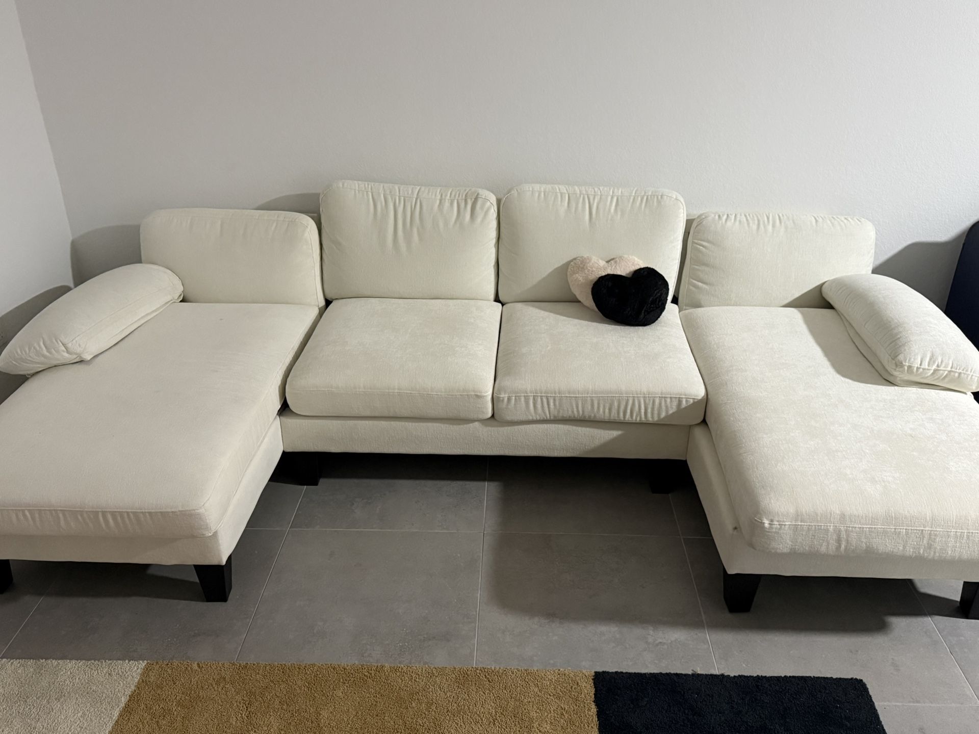Furmax Sectional Couches for Living Room, U-Shaped Sofa Couch with Linen Fabric, 4 Seat Sofa Set with Double Chaise for Apartment (Fabric, White)