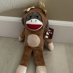 Vintage Reindeer Sock Monkey Plush Animal Brand New With Tag