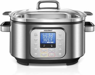 Slow Cooker, 10 in 1 Programmable Cooker, 304 Stainless Steel Rice Cookers 6QT, Yogurt Maker, Delay Start, Adjustable Temp& Digital Time for Large Fam