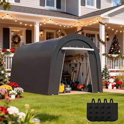 Domed Carport with 4 Cloth Bags, Portable Garage with 2 Roll-up Doors, Heavy Duty Car Canopy Party Tent, All-Season Storage Shelter Shed for Cars, Tru