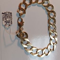 14k Yellow Gold Cuban Bracelet 8mm In Thickness  9" In Length 