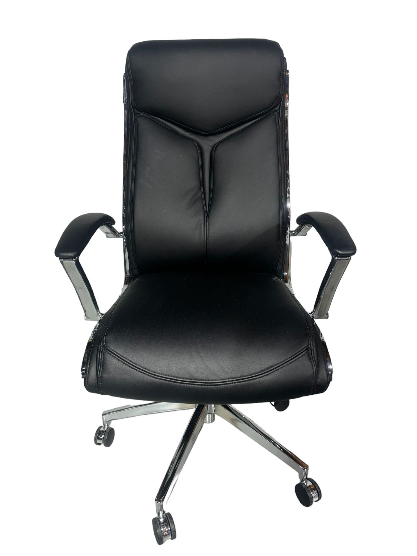 Modern Comfort Verismo Bonded Leather High-Back Executive Chair, Black/Chrome