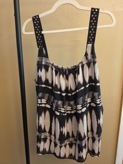 Maurices Black and Cream Abstract Print Tank Studded Straps 3X