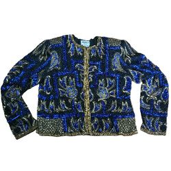 Vintage Silk Beaded Sequin Brilliante Blazer Dinner Jacket by JA Blue Black