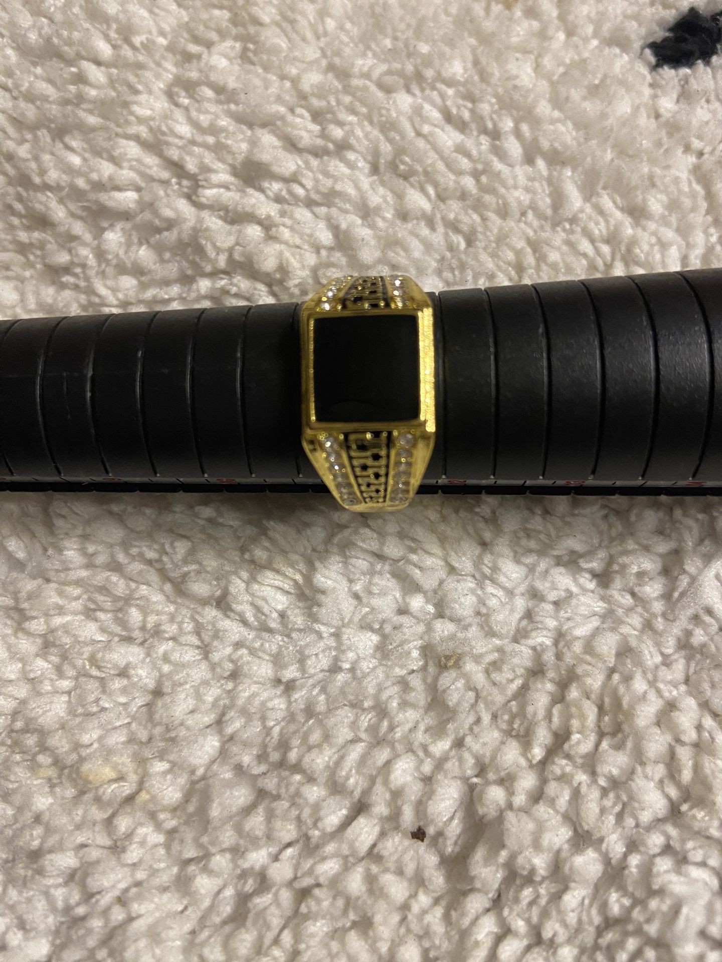Gold and Black Ring with Gemstone this is a fashion Size 11ring, gold plated