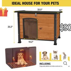 😀 Aivituvin-AIR73 IN-HP,  33.5"L x 22"W x 25.2"H Heated Outdoor Dog House, Removable Liner and Heating Pad, Brown, Medium, In the box