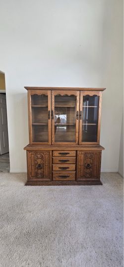 Oak Wood China Hutch Cabinet