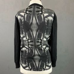 Black Large Wool Cardigan Button Up Akris Punto Hand Design Pattern Back Long Sleeve
