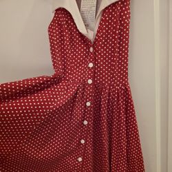 XS Womens 1950's Dress Betty Page Red White Polka Dot